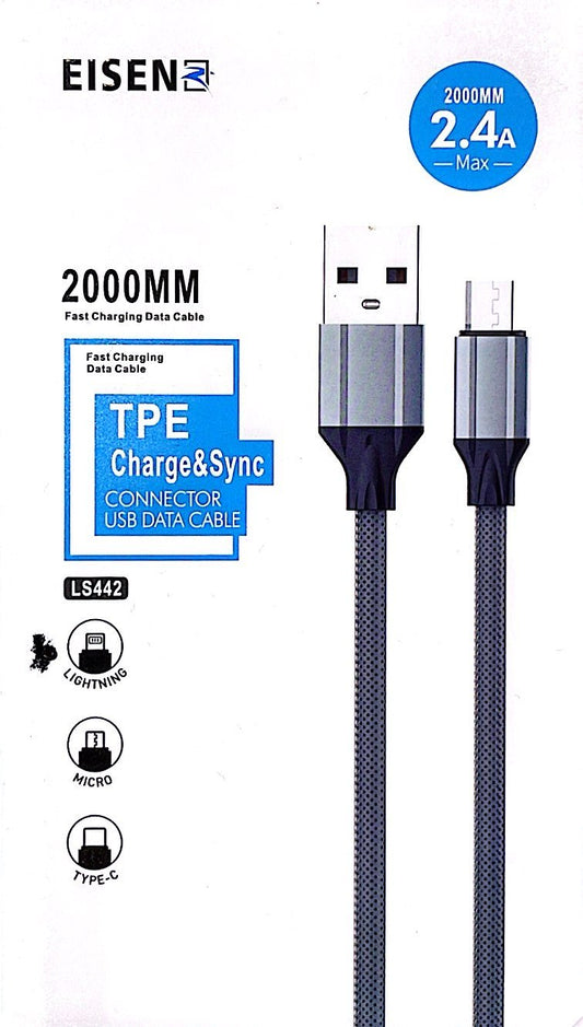 Eisenz Ladekabel 2000mm lightning to USB A 2.4A mit Datenübertragung